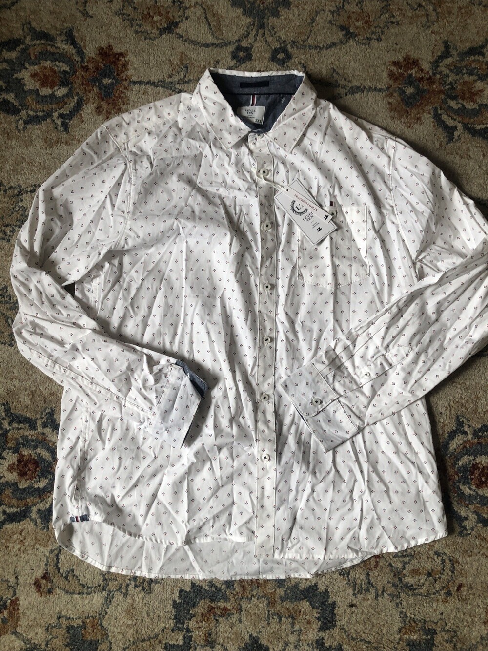 Level Ten Mens Shirt 2XL Long Sleeve Button Front Poplin Flip Cuff Ecru $68 NEW